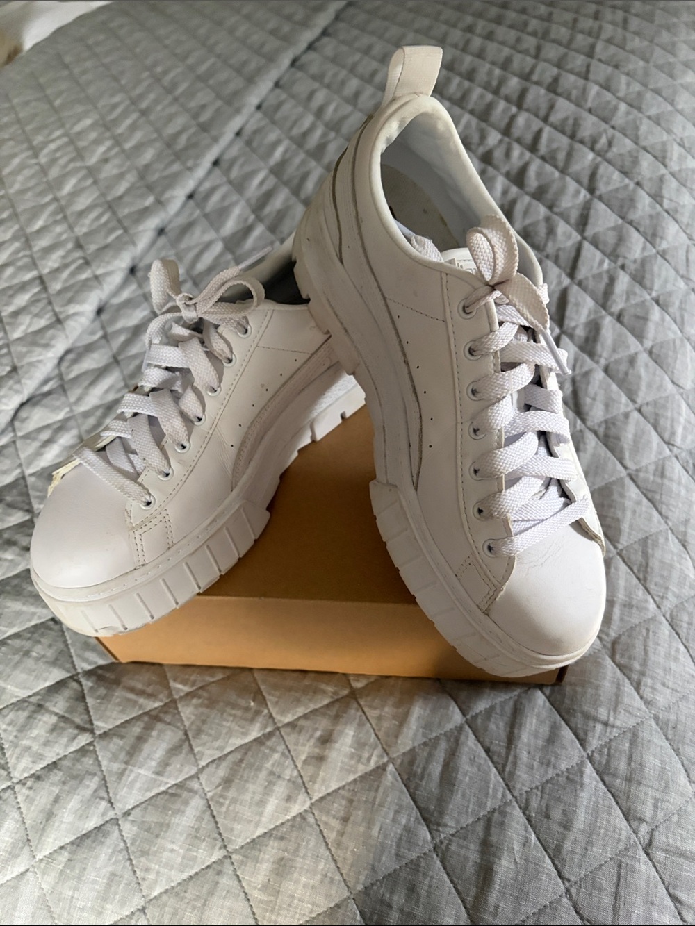 Puma White Leather Platform Lace-Up Sneakers